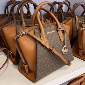 Michael Kors Avril Small Top Zip Satchel Shoulder Bag Color Brown